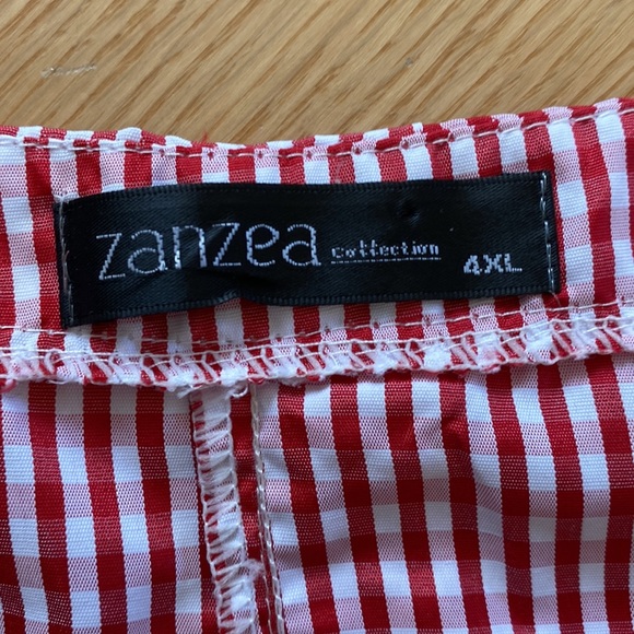 Zanzea Collection PLAID blouse lantern sleeves 4 fake buttons up back size 4 XL - Picture 4 of 9